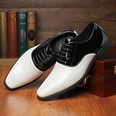 economico Formale-scarpe oxford da uomo in vernice bianca e nera – classiche scarpe formali con lacci per matrimoni, serate di gala ed eventi serali