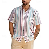 billige fritidsskjorter for menn-Herre Skjorte Sommerskjorte Uformell skjorte Strandskjorte Skjorte med knapper Svart Himmelblå Oransje Lyseblå Kortermet Stribe Knaphul Feriereise Hawaiisk Klær Polyester Mote Fritid Bekvem