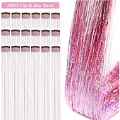 baratos Clip nas extensões-Kit de enfeites de cabelo, pacote com 18 peças de prendedores de cabelo com glitter de 19,6 polegadas, extensões de cabelo com prendedores resistentes ao calor, enfeites de cabelo com brilho de fada,
