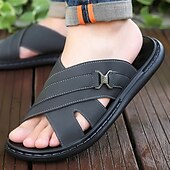cheap Vacation Sandals-Men&#039;s Tan Faux Leather Slide Sandals Cross-Strap Open-Toe Design with Arch Support Great for Casual Summer Home and Street Style