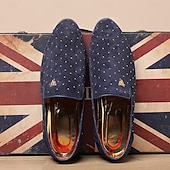 abordables Mocasines-Zapatos sin cordones de ante azul marino para hombre con detalles tachonados y detalles dorados: zapatos sin cordones de lujo para fiestas nocturnas, bodas y reuniones formales.