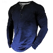 preiswerte Geometrisch-Gradient Casual Herren 3D Hemd| Blaue Sommerbaumwolle| Herren Henley Tee Vintage Mode Designer Bequemes Grafik Langarm Rot &amp; Weiß Braun Outdoor