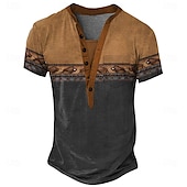 baratos Estilo étnico-Homens Gráfico Tribal Étnico Camiseta Camisa Henley Camisetas Manga Curta Vintage Designer Básico Ao ar livre Casual Diário Verão Todas as Estações Verde Claro Azul Claro cáqui Henley Camiseta Henley
