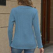 voordelige Effen kleuren-Dames Blouse Effen Modern Casual Lange mouw V-hals Normale tops Dagelijks Uitgaan Knop Zwart blauw Fuchsia Bruin Groen Herfst