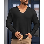 preiswerte Basic-T-Shirts-Herren T Shirt T-Shirt Langarmshirt Langarm V Ausschnitt Sommer Frühling Einfach Mode Designer Basic Klassisch Urlaub Straße Ausgehen Dunkel Braun Schwarz Weiß Top T-Shirt für Herren