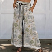 abordables Pantalon évasé pour femme-Femmes Culottes Jambe Large Slacks Évasé Vacances ancien Style Ethnique Longueur complète Taille Moyenne Fleuri Graphique Micro-Élastique Extérieur Vacances Maison Multicouleur Été Printemps Automne