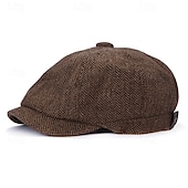levne Pánské klobouky-pánská vintage patchwork plochá kšiltovka rybí kosti – klasický tvídový newsboy klobouk na podzim a zimu