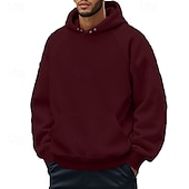baratos camisolas de lã-Homens Moletom Moletom com capuz Moletom de lã Vermelho Vinho Preto Cáqui Cinza Claro Cinzento Escuro Com Capuz Tecido Bolso frontal Desportos e Ar livre Casual Diário Roupa de rua Legal Roupa de