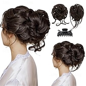abordables Chignons-Lot de 2 postiches synthétiques ondulées et bouclées pour chignons, avec pinces détachables, faux chouchous, extension de queue de cheval, blond ensoleillé