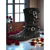 voordelige Jaren 80-Zwarte punk gothic enkellaarsjes voor dames met vleermuis- en kruisdetails - ontwerp met spikes en studs, alternatieve mode uit de jaren 80, ideaal voor uitgaansgelegenheden, Halloween-feestjes en