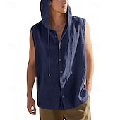 preiswerte Fitness Tank-Tops-Herren Tank Top Weste Unterhemd Ärmelloses Shirt Ärmellos Mit Kapuze Sommer Einfach Mode Designer Basic Knöpfe Urlaub Straße Ausgehen Schwarz Weiß Gelb Top T-Shirt für Herren