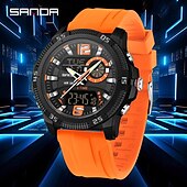 baratos Relógios Digitais-Sanda 3372 relógio masculino com visor duplo, cronógrafo, despertador, esportivo, multifuncional, à prova d&#039;água, com LED, eletrônico