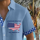 voordelige Patriottische 250 T-shirts-Independence Day Voor heren 4 juli, 250e verjaardag van de VS Kaart Amerikaanse vlag Overhemd Zomer overhemd Overhemd met knopen Korte mouw Mode-casual Streetwear Vakantie Feestdagen Zomer Strijkijzer