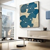 cheap Wabi Sabi-Handmade Oil Painting Canvas Wall Art Decoration Modern Abstract Blue-White Block for Home Decor Stretched Frame Hanging Painting/Rolled Frameless Unstretched Painting