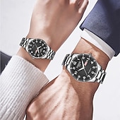 abordables Relojes de Cuarzo-Este es un elegante reloj para parejas con dos diales digitales redondos y correas de acero inoxidable con una pantalla de fecha luminosa resistente al agua ipx7 de lunes a domingo. Es un regalo ideal