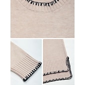 preiswerte Einfarbige Farben-Damen Pullover Lässig Weich Einfarbig Gerippt Rundhalsausschnitt Patchwork Gestrickt Langarm Normale Oberteile Stricken Outdoor Täglich Wochenende Grün Khaki Herbst Winter