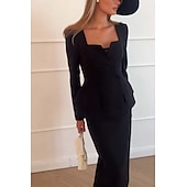 preiswerte Mamas Kleidersets-Zweiteilig Meerjungfrauenschnitt Brautmutterkleid Formell Elegant Einfach Minimalistisch Quadrathals Tee-Länge Krepp Stretchstoff Langarm mit Einfarbig 2025