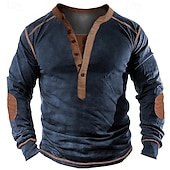 billige Uformell Henley T-skjorte-Herre T skjorte Henly-skjorte T-skjorter T-skjorte Langermet Henley Vår Høst عادي Mote Designer Grunnleggende Lapper Feriereise Gate Ut på byen Navyblå Topp T-skjorte for menn
