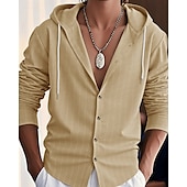 economico Camicie di lino-Per uomo Camicia Camicia di lino Camicia casual Camicia con Bottoni Camicia di cotone A righe Vacanza Camicia hawaiana Nero Bianco Blu marino Cachi Manica Lunga Con Cappuccio Primavera Autunno