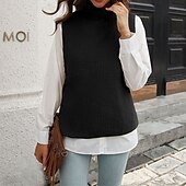 abordables Pulls sans manches-Femmes Pull Gilet Pull Occasionnel Couleur Unie Épais Col roulé Tricoté Sans manches Hauts Réguliers Tricoter Quotidien Fête Sortir Noir Marron Automne Hiver