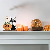 voordelige Halloween Hangende en Tafelversieringen-Halloween houten tafeldecoraties, rustieke pompoen- en spookachtige decoraties op dienbladen, Halloween houten borden voor binnen voor op tafel in de woonkamer op een boerderij