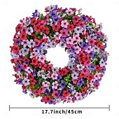 cheap Artificial Plants &amp; Flowers-Artificial Eucalyptus and Violet Wreath for Front Door, Faux Greenery Floral Wreath for Home Decor, Wall Hanging and Holiday Decorations