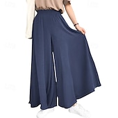 economico gamba larga e vita alta-Per donna Gamba larga Pantaloni Eleganti Streetwear Casual Lunghezza intera Naturale Semplice Elastico in vita Comodo All&#039;aperto All&#039;aperto Abbigliamento casual alla moda Cammello Nero Blu Autunno