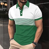 preiswerte Bedrucktes Poloshirt für Herren-Herren Polo Polo mit Knopfleiste Lässig Sport Revers Kurzarm Mode Basic Streifen Knöpfe Sommer Frühling Blau Grün Polo