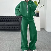 abordables Chándales-Mujer Tracksuit Sudadera Conjunto de Ropa Deportiva Bolsillo Color sólido Trajes de Yoga Otoño Invierno Negro Blanco Gimnasio Rutina de ejercicio Deportes Mantiene abrigado Resistente al Viento Suave