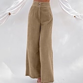 cheap Wide Leg &amp; High Waisted-Women&#039;s Slacks Pants Trousers Streetwear Casual Full Length Natural Plain Pocket Buckle Outdoor Comfortable Outdoor Vacation Daily Wear Apricot Black Orange Green Fall Regular Fit