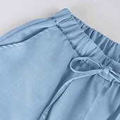 billiga Raka byxor-Dam EU / US-storlek caprishorts Mode Ledigt Kapris Naturlig Solid färg Plisserad Ficka Trendig Mateial som andas Bekväm Sport Microelastisk Ledigt Dagliga kläder Vin Svart Vit Grön Vår, Höst, Vinter