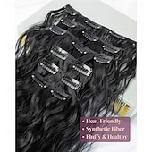 abordables Clip dans les extensions-Extensions de cheveux à clipser 6 pièces 24 extensions de cheveux noirs longues vagues sirène ondulées synthétiques à clipser postiche pour femmes