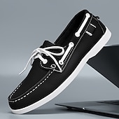 economico Casuale-scarpe da barca da uomo bicolore nere e bianche con design classico allacciato, comode ed eleganti, ideali per gite in spiaggia, abbigliamento casual ed eventi estivi