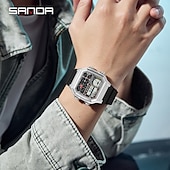 cheap Digital Watches-SANDA Men Digital Watch Outdoor Fashion Casual Wristwatch Luminous Stopwatch Alarm Clock Three Time Zones Steel Silicone Gel Watch