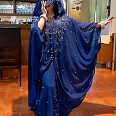 tanie Sukienki boho-Damskie Długa sukienka sukienka maxi Codzienne sukienki Sukienka Boho Strój zachodni Moda muzułmański Na zewnątrz Impreza Święto Regularny Kwiat Długi rękaw Kaptur Biały Zieleń wojskowa Czerwony