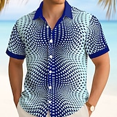 economico Geometrica-Per uomo Geometrico Vertigini Triangolo Camicia Camicia Estiva Camicia con Bottoni Manica Corta Moda Casual All&#039;aperto Ferie Estate Primavera Collo ripiegato Stampa 3D camicie con colletto Nero Blu