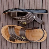 economico Infradito da Vacanza-sandali da uomo in similpelle marrone con cinturini, chiusura a strappo regolabile, plantare morbido e ammortizzato, perfetti per l&#039;uso quotidiano casual e per le passeggiate