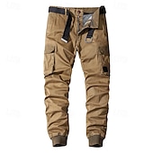 abordables Pantalons Cargo-Homme Pantalons Cargo Pantalons Boutons Taille Élastique Multi-poches Uni Portable Extérieur Quotidien Camping &amp; Randonnée Mode Classique Noir Vert Véronèse