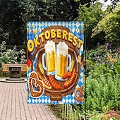 preiswerte Gartenfahnen, Banner-Oktoberfest Gartenflagge Deutsches Bayerisches 12 x 18 Zoll Gartenflaggen kleine Gartenflaggen für draußen Außenfahnen Bierdesign weiß blau kariert Feiertagsgartenflaggen