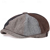 levne Pánské klobouky-pánská vintage patchwork plochá kšiltovka rybí kosti – klasický tvídový newsboy klobouk na podzim a zimu