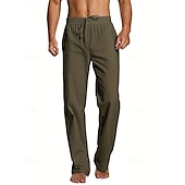 cheap Classic-Men&#039;s Linen Pants Trousers Summer Pants Beach Pants Pocket Elastic Waist Drawstring Plain Comfort Breathable Vacation Daily Holiday Hawaiian Boho Dark Brown ArmyGreen