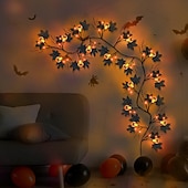 cheap Battery String Lights-1.8M/6Ft 54 LED Beads Halloween String Lights Black Willow Lantern Pumpkin Bat Maple Leaf Wall Desktop Halloween Party Atmosphere Decorative Light AAA Waterproof Battery Box