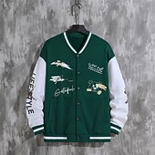 お買い得  メンズジャケット＆コート-男性用 カジュアルジャケット バーシティジャケット バケーション 日常 ポケット スプライス 春 秋 カラーブロック プリント ファッション クラシック スタンド レギュラー ブラック ワイン ネイビーブルー ダークグリーン グリーン ジャケット