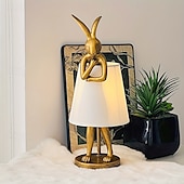 preiswerte Nachttischlampe-Moderne Tischlampe im Hasen-Stil aus der Mitte des Jahrhunderts mit Leinenschirm, USB-betrieben, dekorative Schreibtischlampe, goldenes Finish, sanfte Umgebungsbeleuchtung für Wohnzimmer, Schlafzimmer