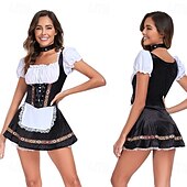 tanie Kobiety-Oktoberfest Mini Sukienka Dirndl Pokojówka Seksowny bawarski Alpejski Łąki Damskie Impreza Festiwal Piwa Tkanina w stylu tradycyjnym (30 cm)