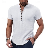 economico Classico-Per uomo Camicia di lino Camicia con colletto alla coreana Camicia popover Camicia Estiva Abbigliamento da spiaggia Camicia casual Semplice Vacanza Casuale Nero Bianco Rosso Cachi Manica Corta