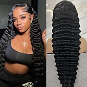 baratos Perucas de seda frontais de cabelo natural-Peruca de cabelo humano com renda frontal 13*6, cor natural, solta, cabelo humano profundo, densidade 150%, 14-28 polegadas