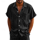 economico Casual da lavoro-Per uomo Camicia Camicia di lino Camicia casual Camicia con Bottoni Camicia di cotone A righe Vacanza Streetwear Nero Bianco Blu marino Cachi Manica Corta Collo ripiegato Estate Abbigliamento