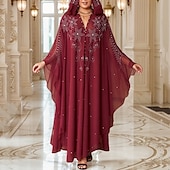 tanie Sukienki boho-Damskie Długa sukienka sukienka maxi Codzienne sukienki Sukienka Boho Strój zachodni Moda muzułmański Na zewnątrz Impreza Święto Regularny Kwiat Długi rękaw Kaptur Biały Zieleń wojskowa Czerwony
