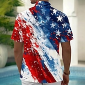 abordables Patrón de bandera-Día de la Independencia Hombre Bandera estadounidense de los Estados Unidos Patriótico Cuatro de julio Camisa Camisa de verano Abotonar la camisa Manga Corta Moda informal Festivos Verano Primavera